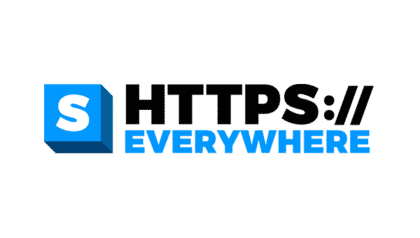 A blue logo with the words https everywhere.