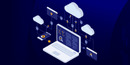 An isometric image of a laptop with a cloud connected to it.
