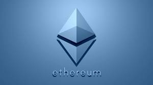 The ethereum logo on a blue background.