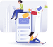 An illustration of a woman sitting on top of a mobile phone.