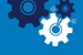 Two gears on a blue background.