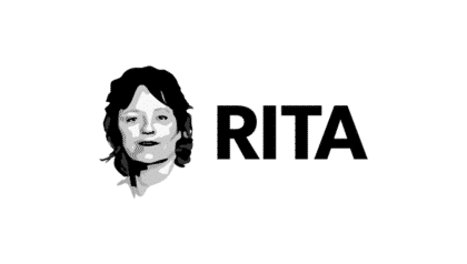 A black and white image of a woman with the word rita.