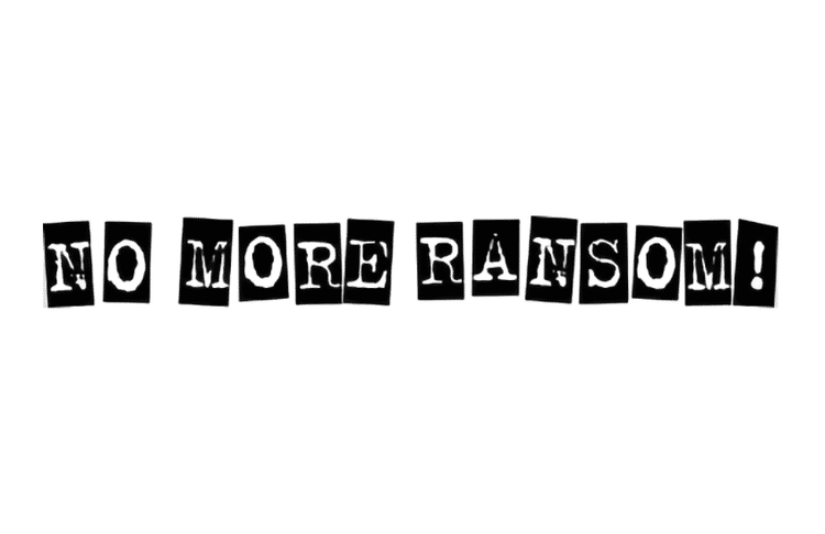A black and white image of the word no more ransom.