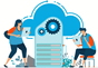 Two people working on a cloud server.