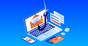 An isometric image of a laptop with a hook attached to it.
