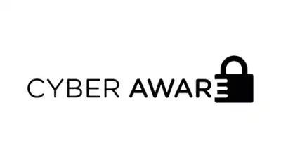 Cyber aware logo on a white background.